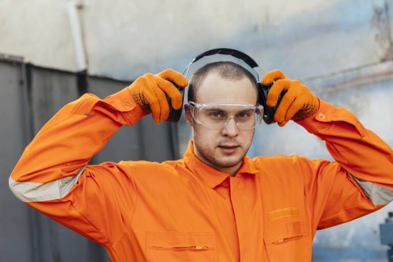 worker with ear defenders